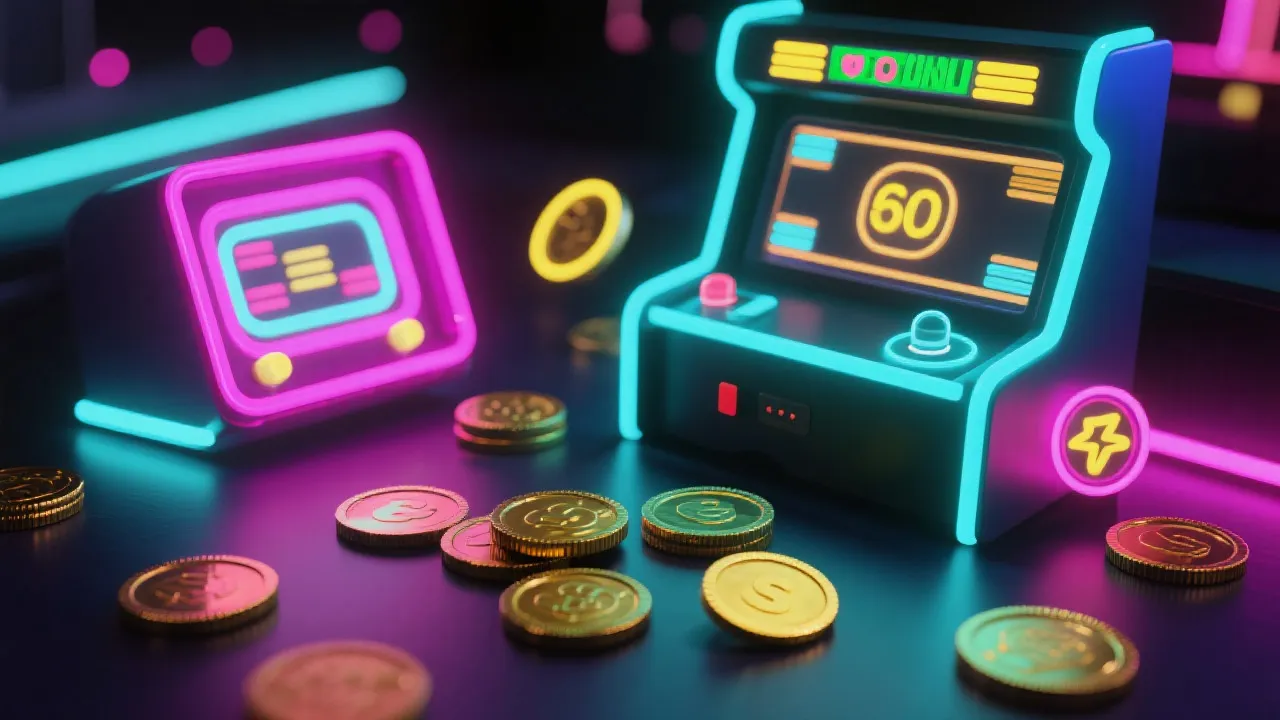 现代风格老虎机转轴与霓虹元素的插画